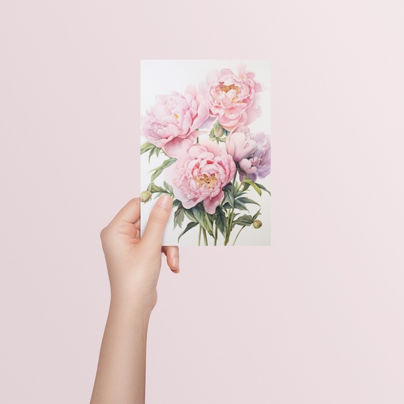 Watercolor Peonies Wall Art Illustration Print Poster Unframed - Picture 5 of 5